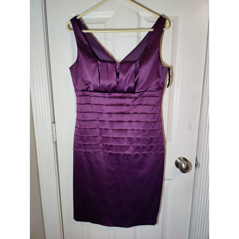 Onyx Nite Silky Purple Sleeveless Double-V-Neck Formal Knee-Length Dress 12